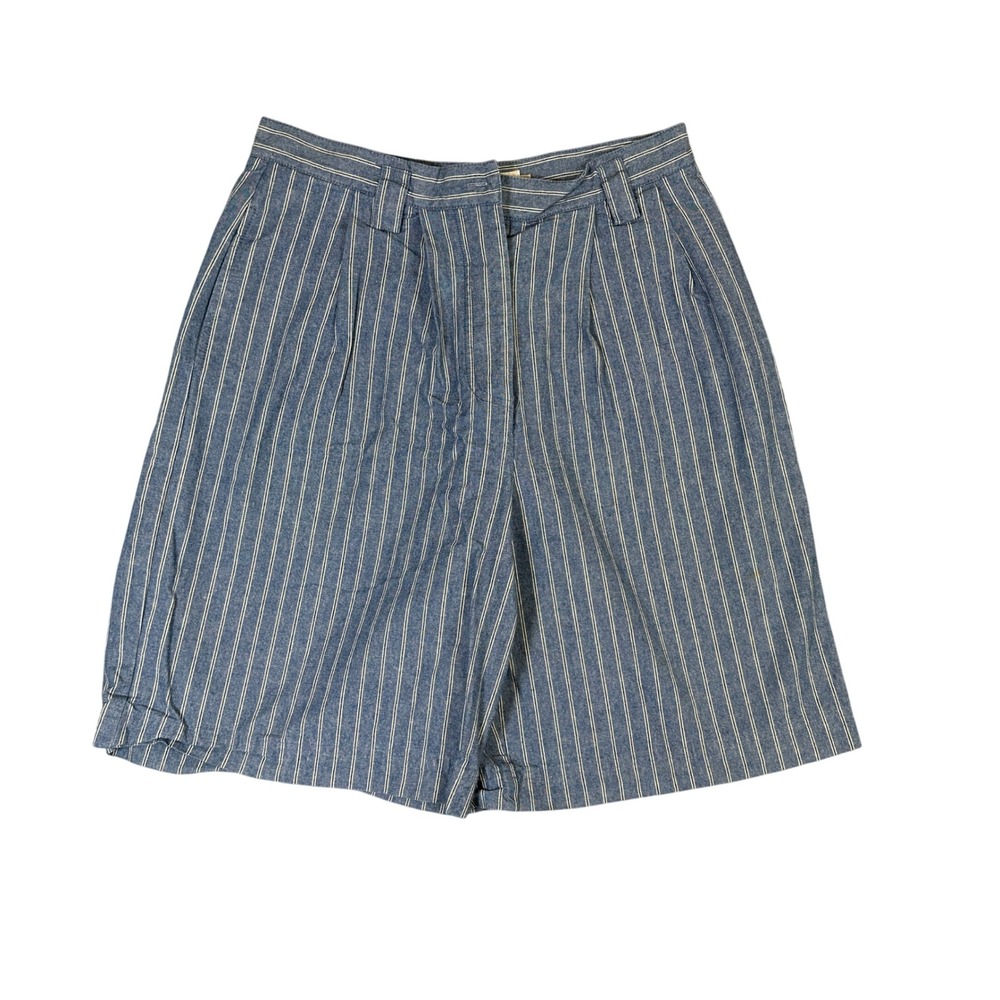 Abercrombie & Fitch Blue White Striped High Waisted Pleated Shorts Large